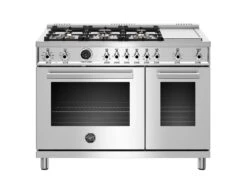 Bertazzoni 48 Inch Dual Fuel Range, 6 Brass Burners And Griddle , Electric Self Clean Oven Stainless Steel